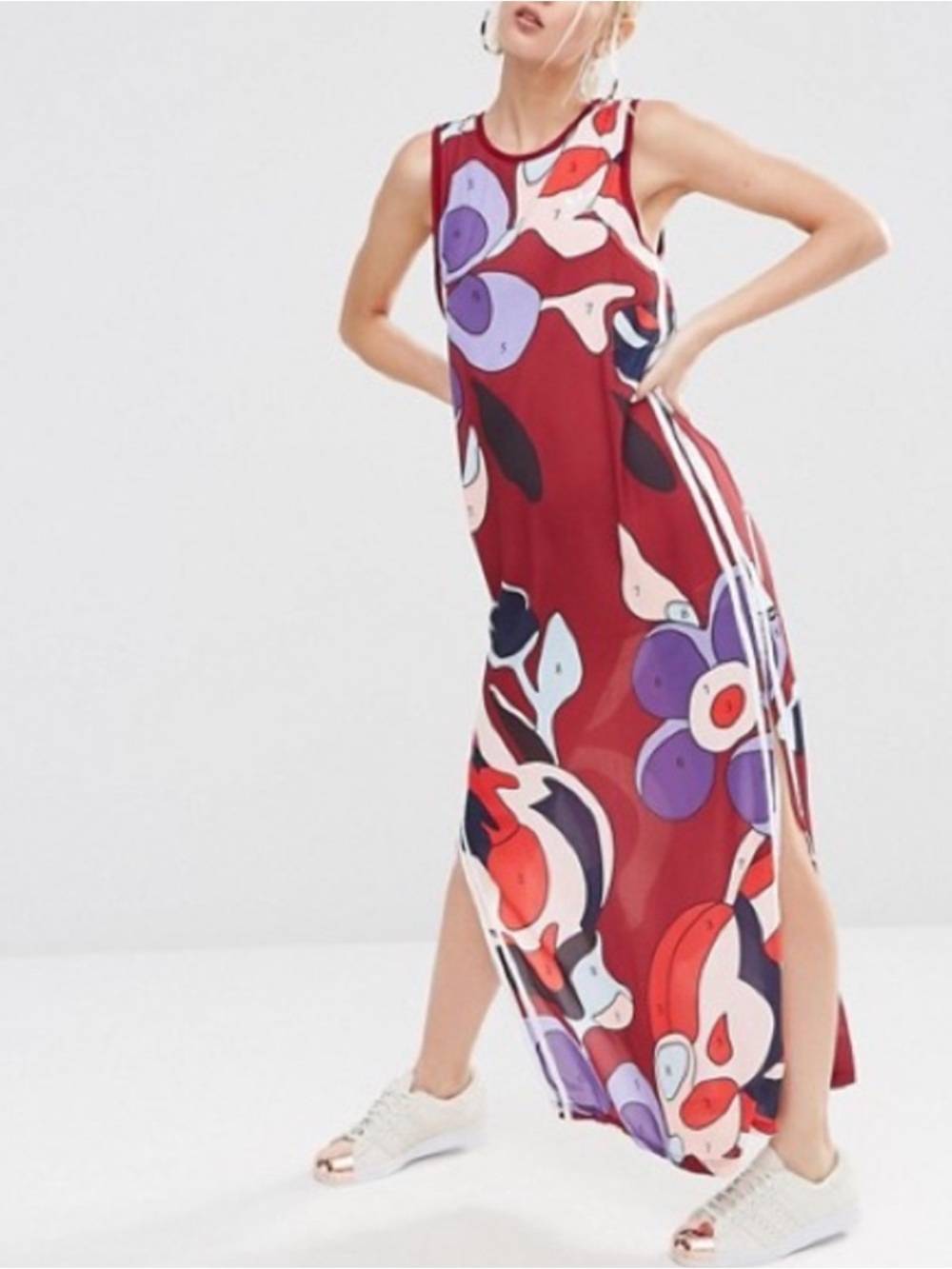 Adidas X Rita Ora Paint By Number Abstract Sporty Maxi Dress Size 8